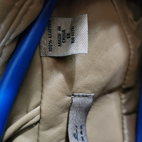 Tan Leather Jacket with Button Details - Picture 3 of 6